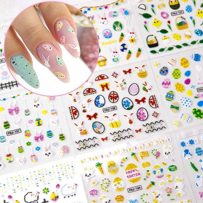 SPLOCUDU Easter Nail Stickers Cute Bunny Nail Decals 3D Self-Adhesive Easter Egg Nails Art Stickers Rabbit Flower Nail Design Kawaii Nails Supplies for Women Decoration 30 Sheets - Image 2